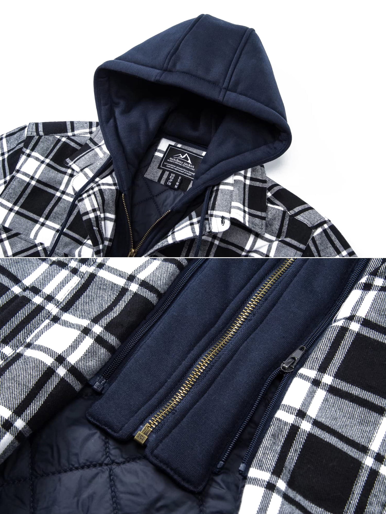 Chemise De Bûcheron à Carreaux Pour Homme - Flanelle Doublée Polaire Avec Capuche - Fermeture Éclair - Chaud Pour Travail Et Loisirs