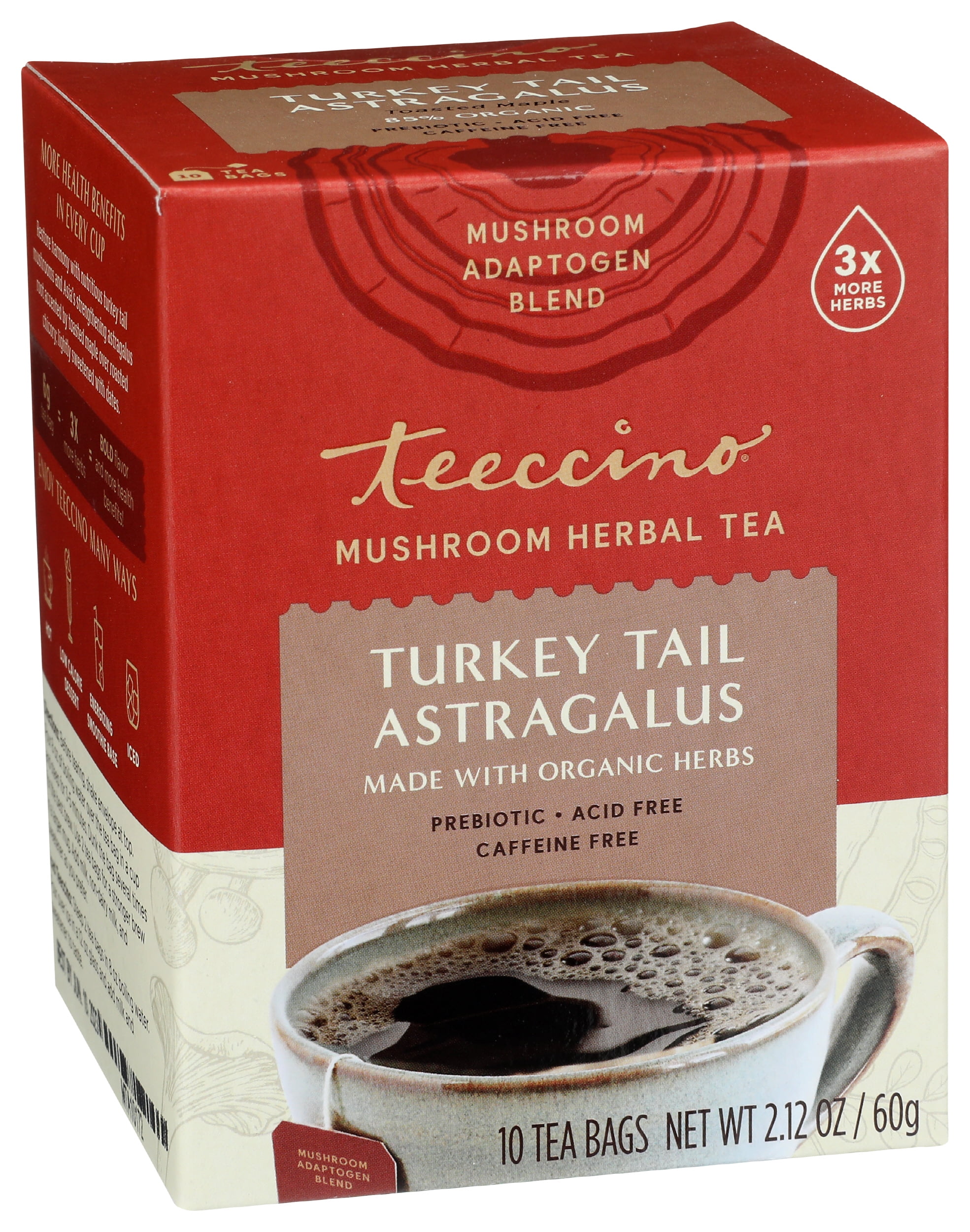 (Pack of 6), Teeccino Turkey Tail Astragalus Toasted Maple Mushroom Herbal Tea, 10 ct