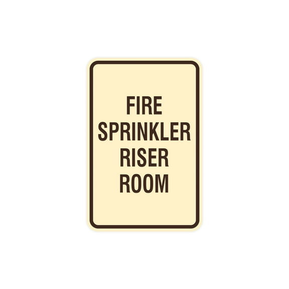 Portrait Round Fire Sprinkler Riser Room Sign (Ivory/Dark Brown) - Medium 5" x 7"