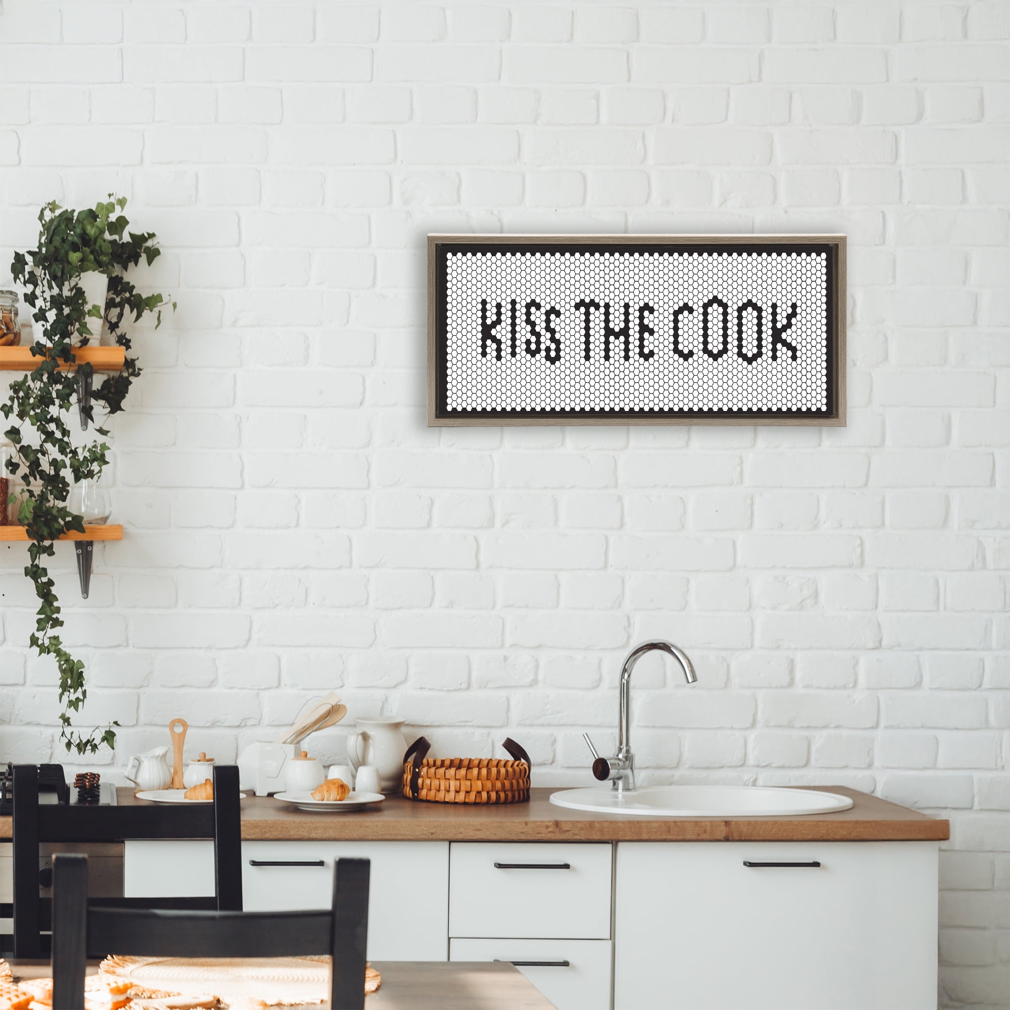 Stupell Industries Retro Kiss The Cook Brown Framed Floater Canvas Wall Art, design by Elizabeth Medley