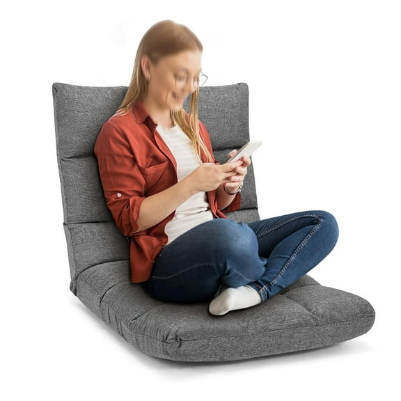 Floor Chair, Folding Gaming Chair with Alloy Steel Frame, Back Support, 14 Adjustable Positions, Lazy Sofa Lounge for Apartment, Reading, Playing, Meditating Room (Gray)