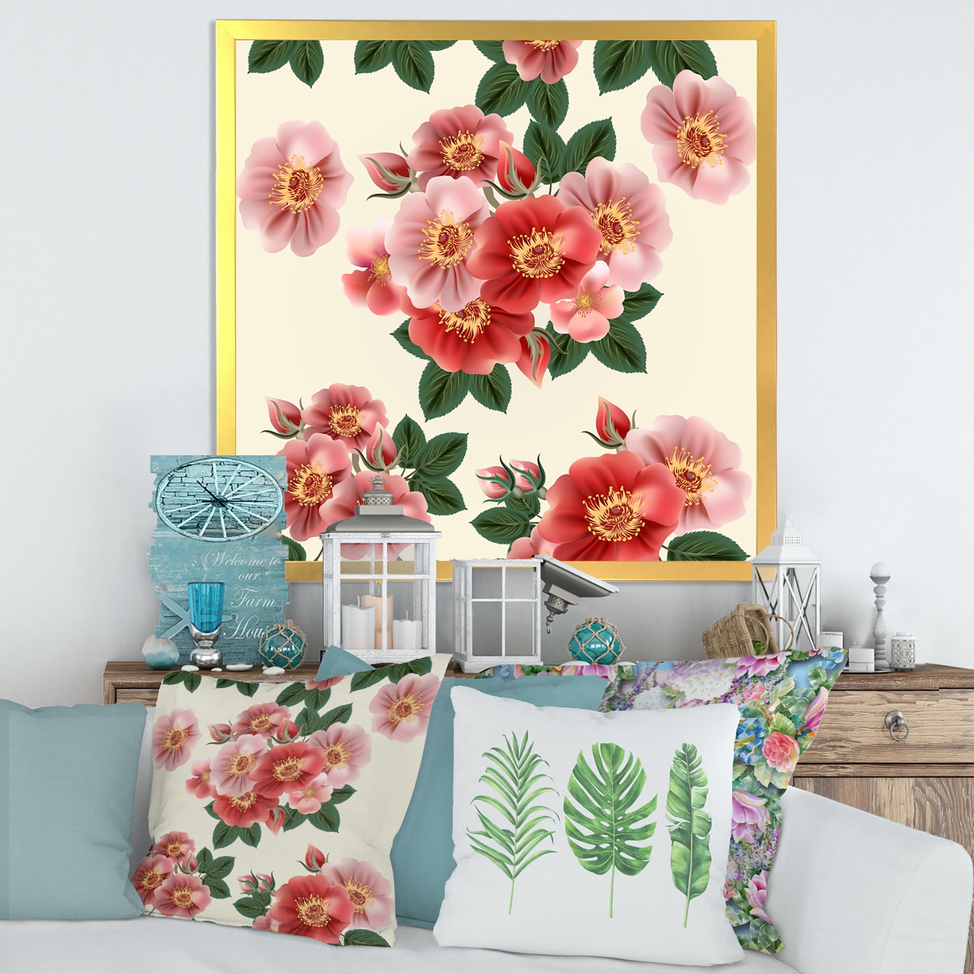 Designart 'Ancient Red Roses' Traditional Framed Art Print