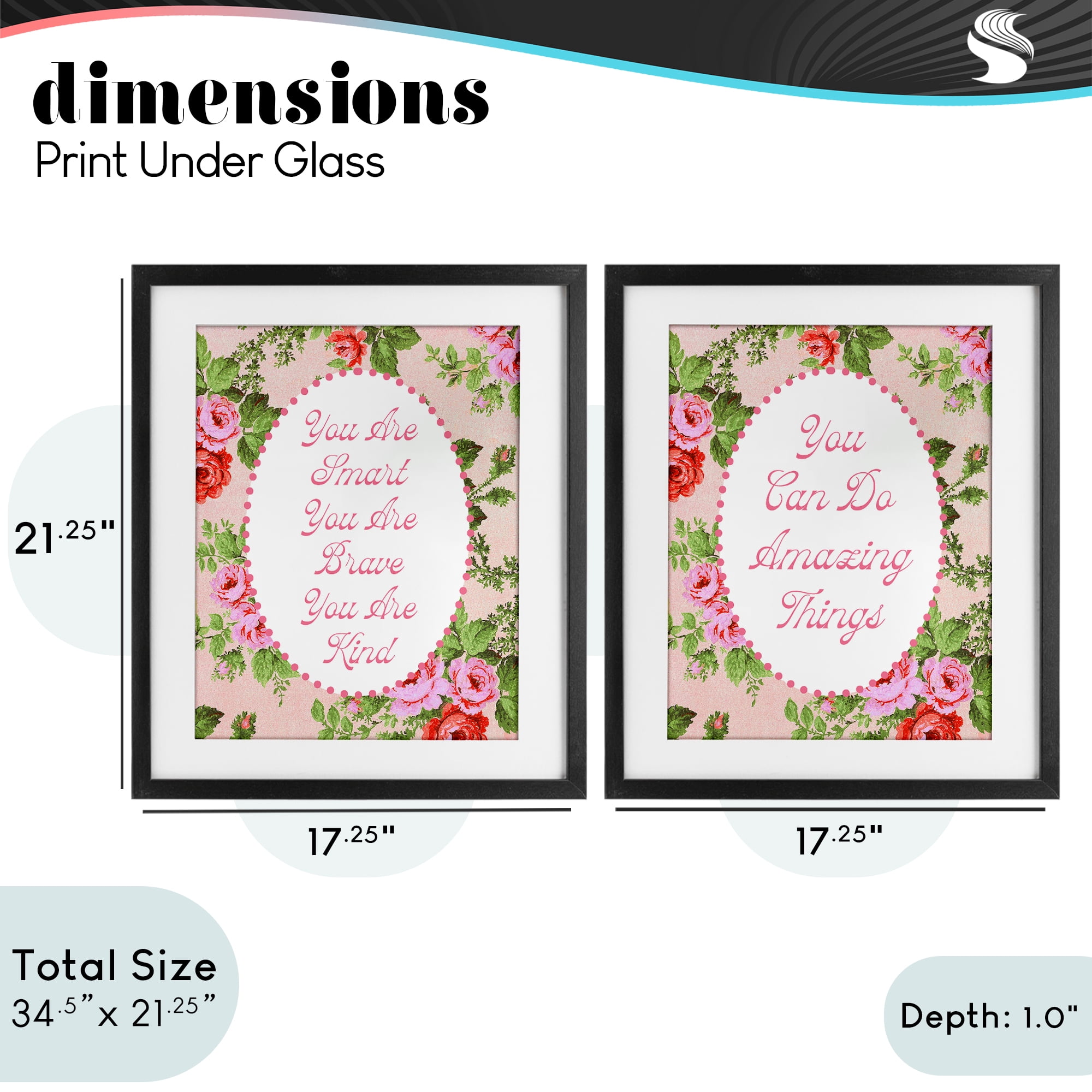 Stupell Industries Inspirations with Vintage Florals 2 Piece Black Framed Print Under Glass Set, design by Lil' Rue