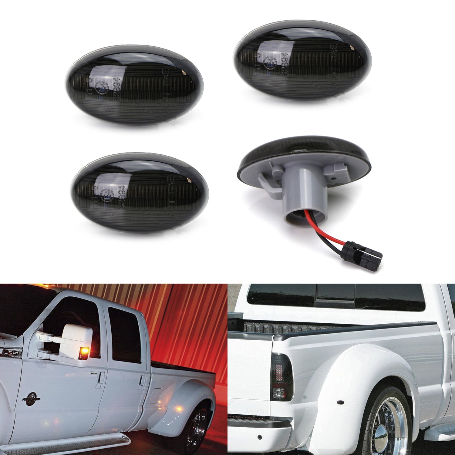 4pcs For 1999-2010 Ford F350 LED Front/Rear Clear Cover Side Fender Marker Light 