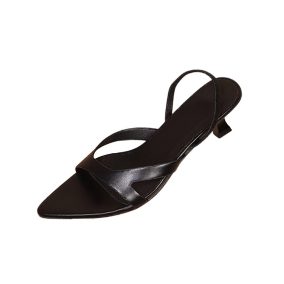 HomeDM Womens Open Pointy Toe Sandals Low Stiletto Heels Slingback Slip-On Mules for Summer Vacation Party Wedding, Black Size 9