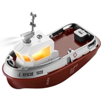 1/144 Scale Mini RC Tugboat, 2.4GHz RC Electric Yacht Model with Lights, Remote Control Boat for Pools Rivers Lakes (RTR Version/Brown)