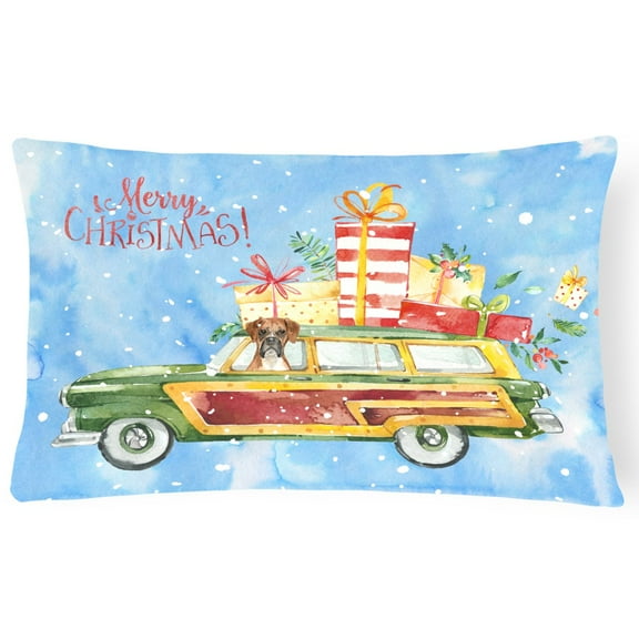Carolines Treasures CK2399PW1216 Merry Christmas Boxer Canvas Fabric Decorative Pillow 12H x16W multicolor