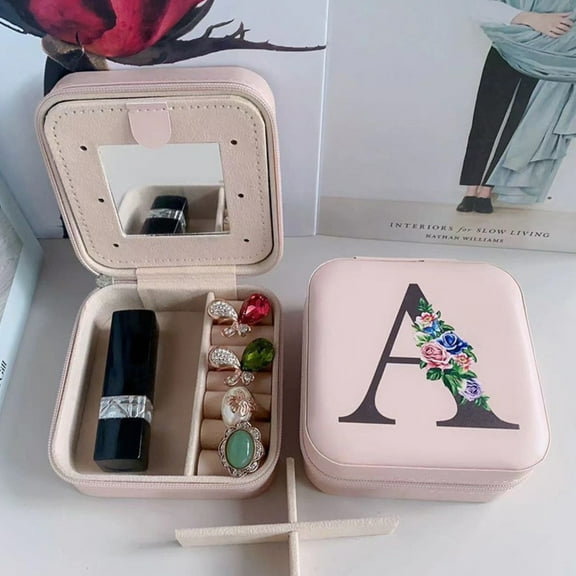 Personalized Travel Jewelry Box - A-Z Letter Design - Perfect for Teens, Women, Moms - Great for Christmas, Easter, Birthdays - 10x10x5cm Size (A)