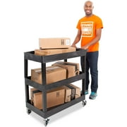Stand Steady Tubstr 3 Shelf Utility Cart | Heavy Duty Service Cart Supports Up to 400 lbs | Tub Cart with Deep Shelves | Great for Warehouse, Garage, Cleaning, Office & More (32 x 18 / Black)