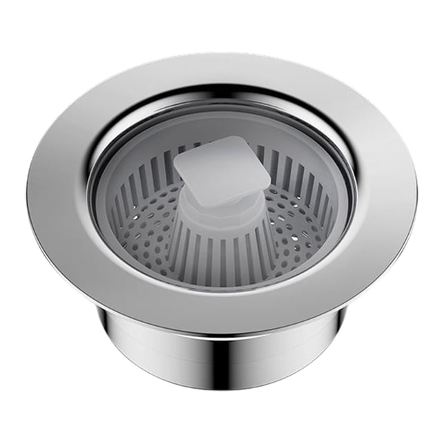 5 Pcs Stainless Steel Kitchen Sink Filter Press Lock Odor Proof Clogging Prevention Double Sealed Spring Core Dishwasher Safe Easy Clean Detachable Universal for Most Sinks