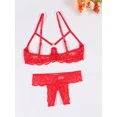thumbnail image 2 of Women'S Bright Red Hollow-Out Bra with Metallic Ring Details and Crotchless Lace Thong Soft and Comfortable Lingerie Set, 2 of 5
