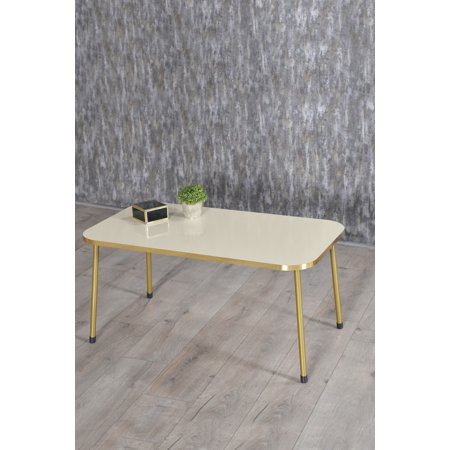 Cream White Coffee Table with Gold Metal Legs,Modern Style Coffee Table with Gold Side Details, Modern Rectangular Coffee Table for Living Room,Entryway Table,Center Table for Living Room