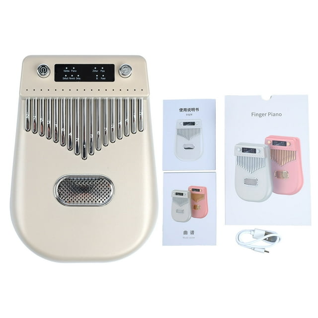 Piano de pulgar Kalimba electrónico inteligente de 17 teclas, instrumento musical portátil con partituras para niños, adultos y principiantes, dorado