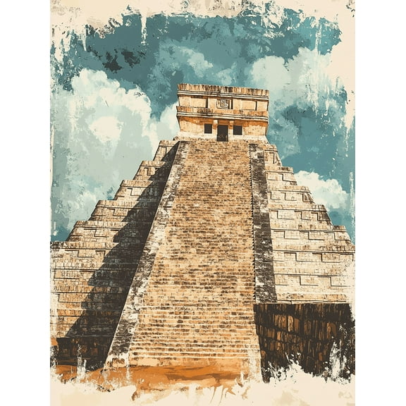 Mayan Pyramid Canvas Art Print/Painting Suitable for Living Room Bedroom Office Study and Hotel Decoration
