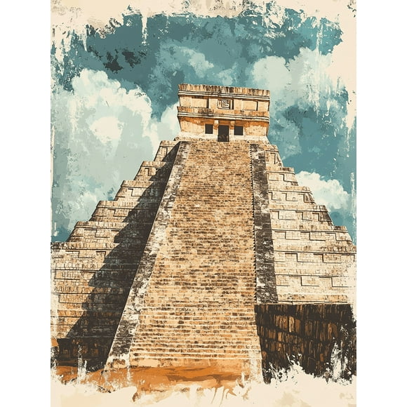 Mayan Pyramid Canvas Art Print/Painting, Suitable for Living Room, Bedroom, Office, Study, and Hotel Decoration
