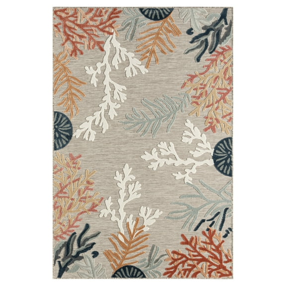 LR Home Elise 7'9" x 9'9" Coral/Beige Floral Hi-Low Indoor/Outdooor Area Rug