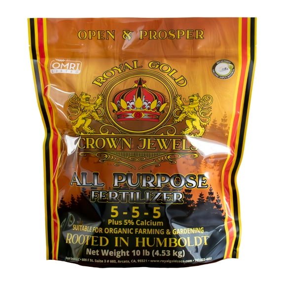 Royal Gold Crown Jewels Organic All Purpose 5-5-5 Dry Soluble Fertilizer, 10 lbs - Excellent for Pre-Amending Soils, Top-Dress Applications, in Composts and Nutrient Teas