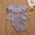 thumbnail image 2 of Douhoow 2pcs Infant Baby Girls Clothes Set Cotton Solid Ruffles Short Sleeve T Shirts Tops+Shorts, 2 of 8