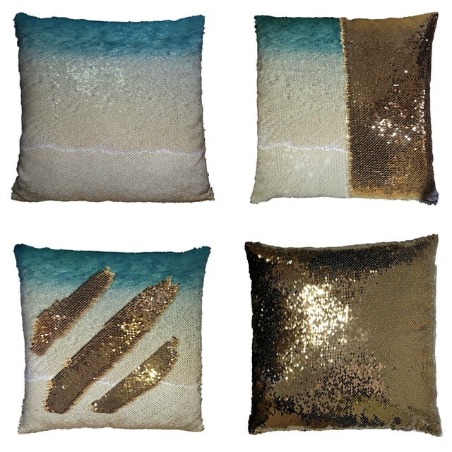 ABPHQTO Funda de almohada con lentejuelas y sirena reversible para playa, funda de cojín para decoración del hogar, 45x45 cm