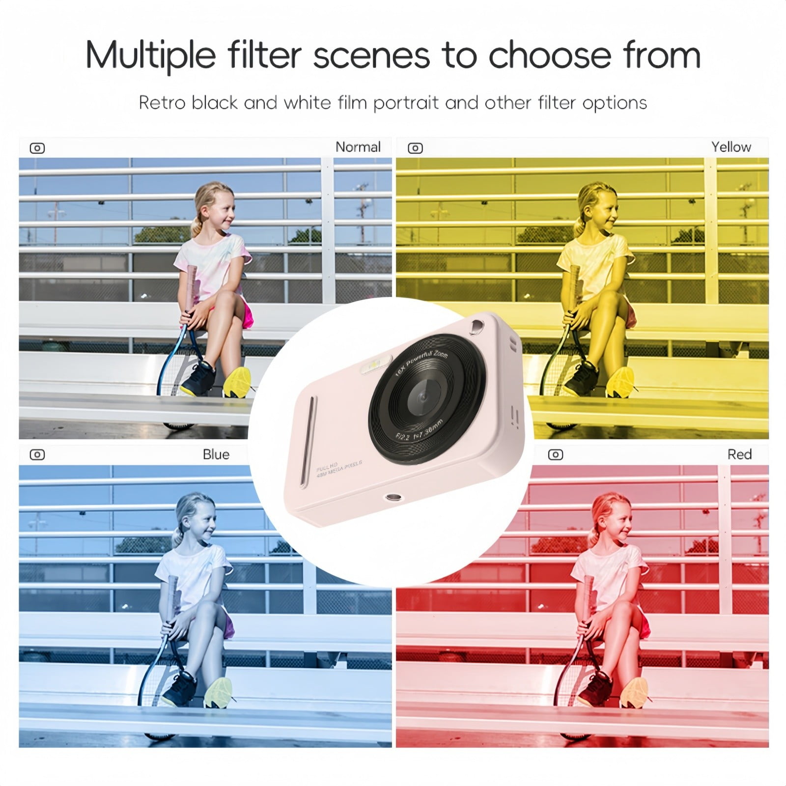 Digital Camera 48MP 16x Zoom with Anti-Shake, Portable Compact Camcorder for Beginners, Photography & Video Recording（32GB of built-in memory）