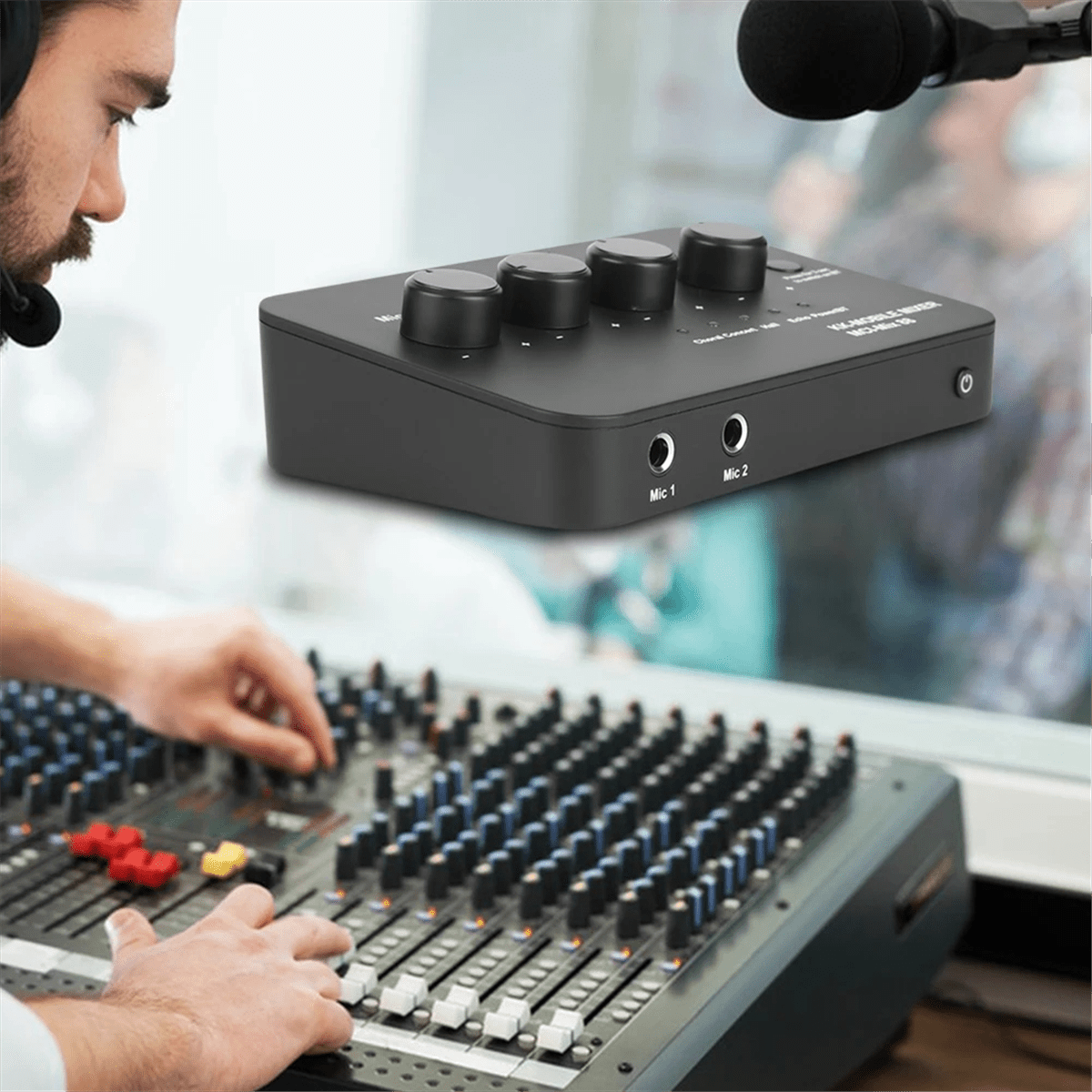 Digital Audio Sound Machine AUX IN/OUT BT Connection Dual Mic Inputs Karaoke Sound Mixer for Karaoke Smart TV PC Speaker