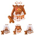 thumbnail image 5 of Quealent Baby Girl My First Thanksgiving Outfit Turkey Romper Ruffle Layered Shorts Headband Socks Cute Fall Clothes (Coffee, 0-3 Months), 5 of 9