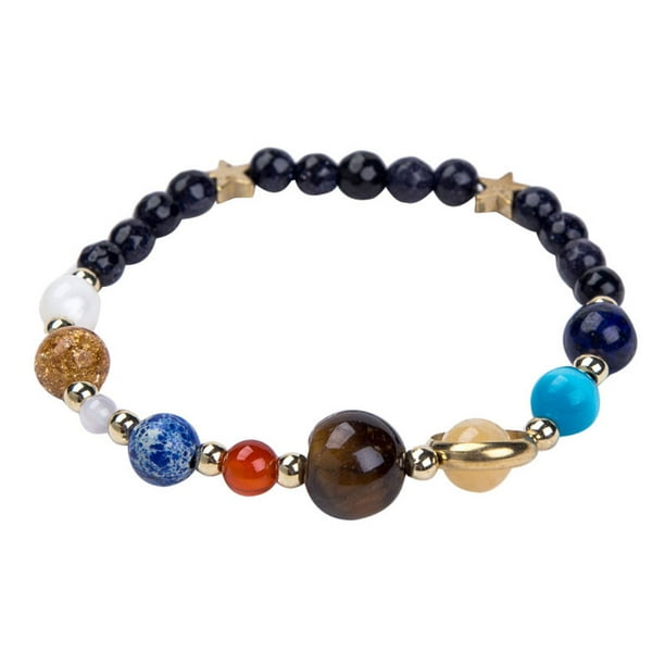 Pulsera de cuentas de piedra natural con diseño de galaxia, ocho planetas y sistema solar, para mujeres y hombres