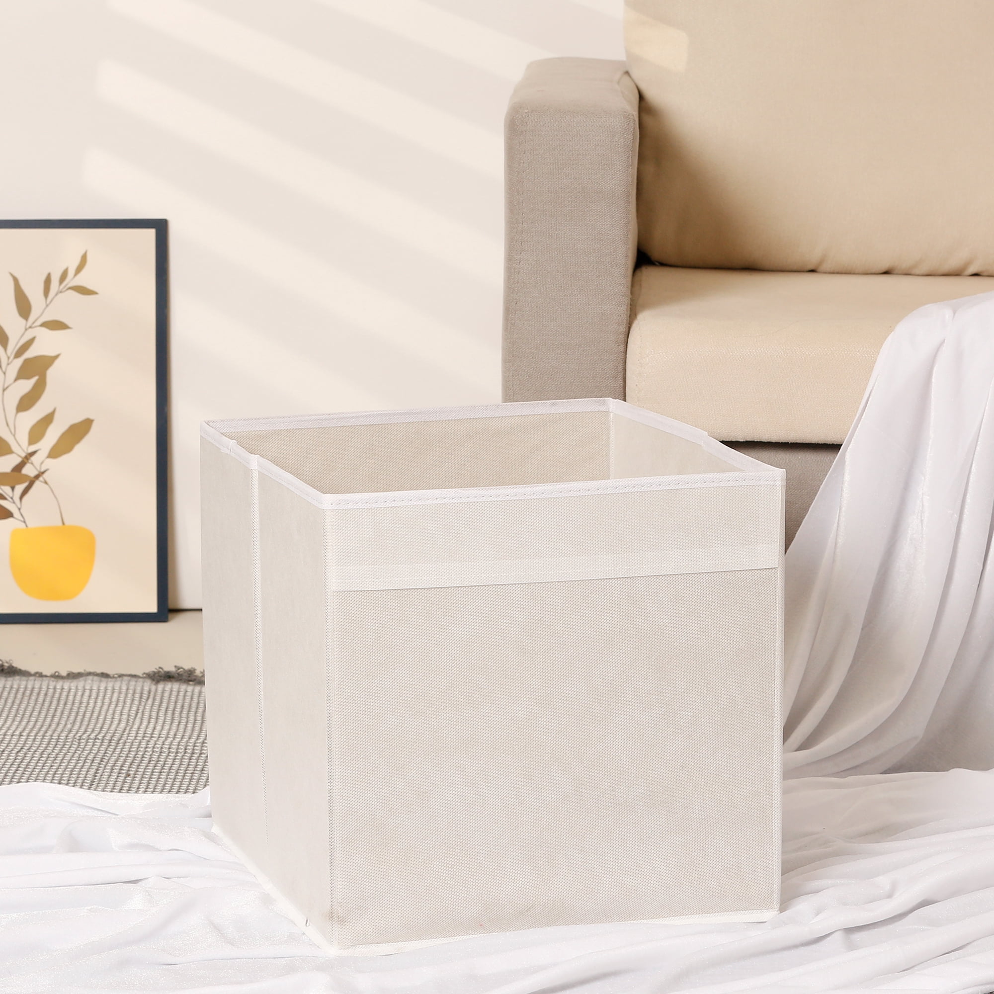 Unique Bargains Fabric Storage Cube Storage Bin Storage Basket White 15*13*13in