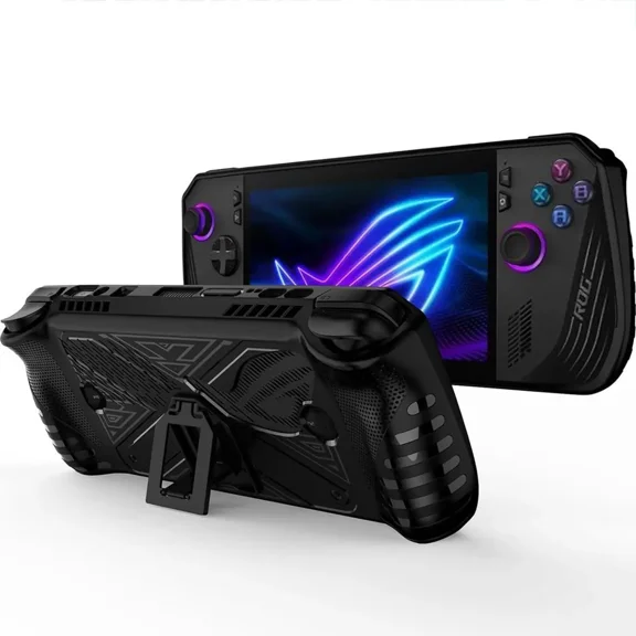 Silicone Grip Case for ASUS ROG Ally X 2024 Case with Stand, Hard Shockproof Non-Slip Slim Protective Bumper Skin Wrap for ASUS ROG Ally X Cover Protector Accessories with Kickstand