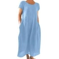 thumbnail image 2 of Women's Casual Flowy Comfortable Round Neck Short Sleeve Pocket Dress Loose Fit Everyday Wear Stylish Versatile Summer Outfits, 2 of 2