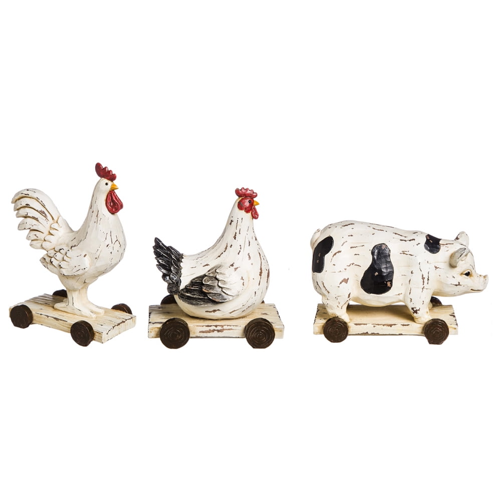 Evergreen Polyresin Farm Animal Table Decor, 3 Assorted, 3'' x 4.2'' x 6.7'' inches