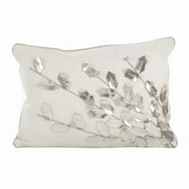 Metallic Poinsettia Branch Design Holiday Cotton Poly Filled Throw Pillow - Silver