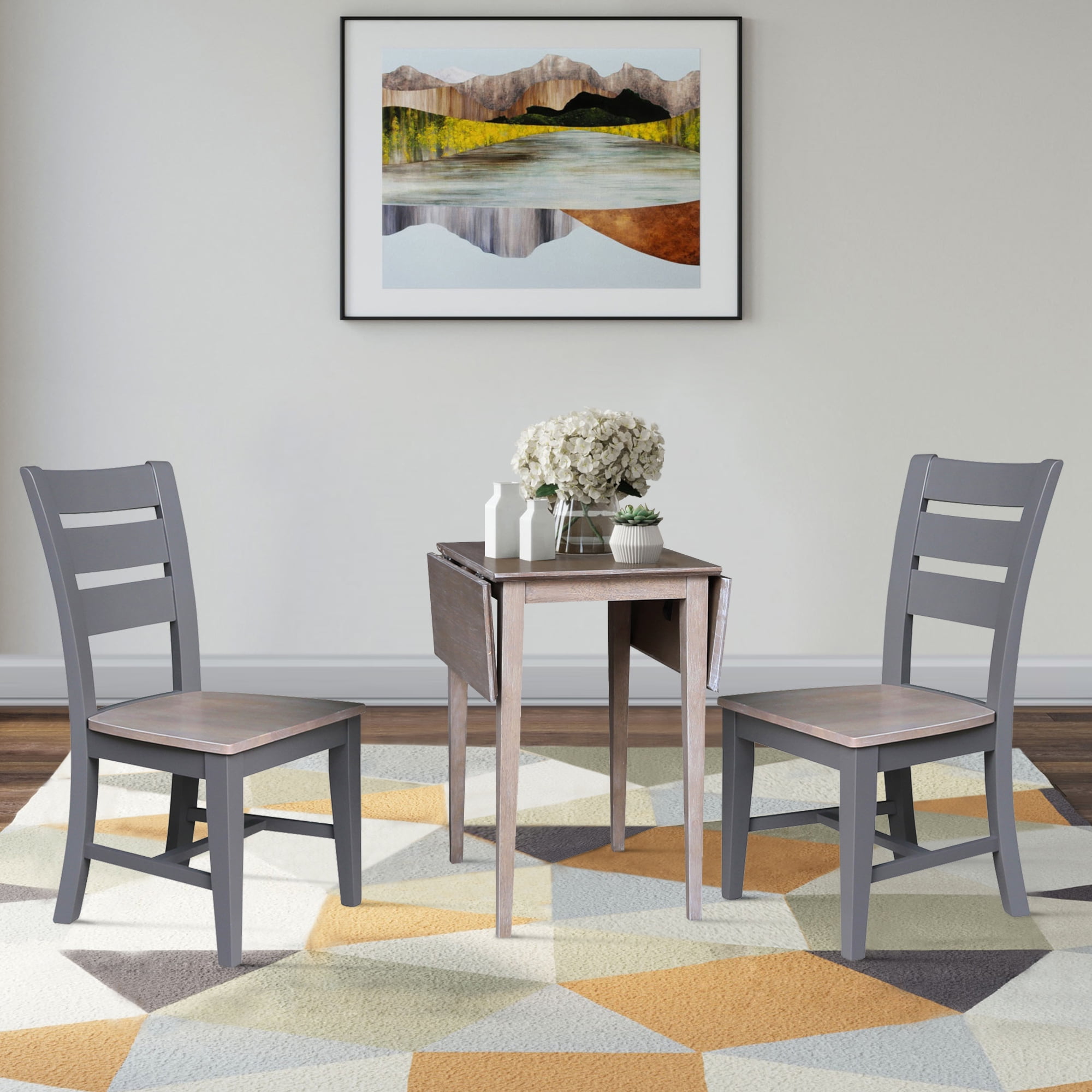 Small Solid Wood Dual Drop Leaf Table with 2 Chairs Walmart