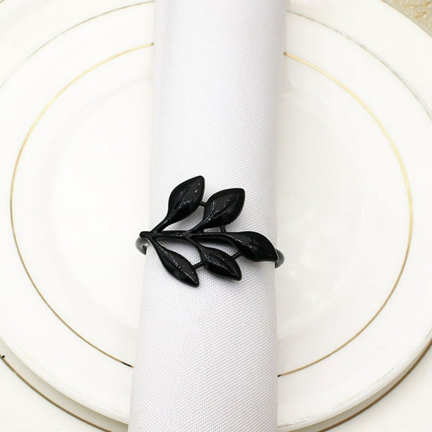 Valentine Napkins Plated Leaf Design Buckle Napkin pieces gold leaf napkin Rings Decorations Table Setting for Everyday Use Party Supplies black