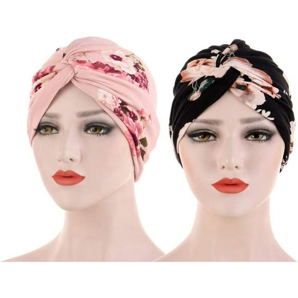 2Pcs Chimio Chapeau Femmes Bandana Noeud Turban Foulard de Tête Musulmane Dormir Cheveux Longs Couverture de Couchage Chapeau (Couleur Aléatoire)