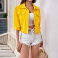 thumbnail image 2 of Denim Crop Jacket, Yigetop Women's Spring and Summer Top Denim Three Quarter Sleeve Coat Women Cropped Jean Jacket Yellow 4XL, 2 of 9