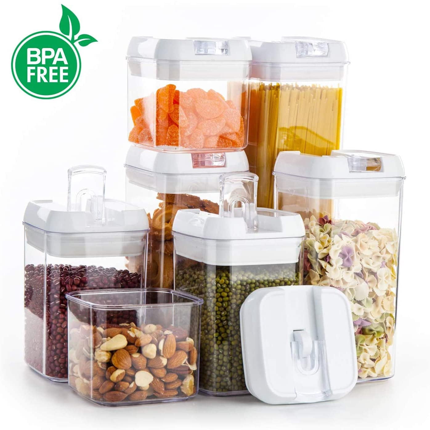 Wewdigi Kitchen Food Storage Containers Set, Kitchen Pantry Organization and Storage with Easy Lock Lids, 7 Pcs