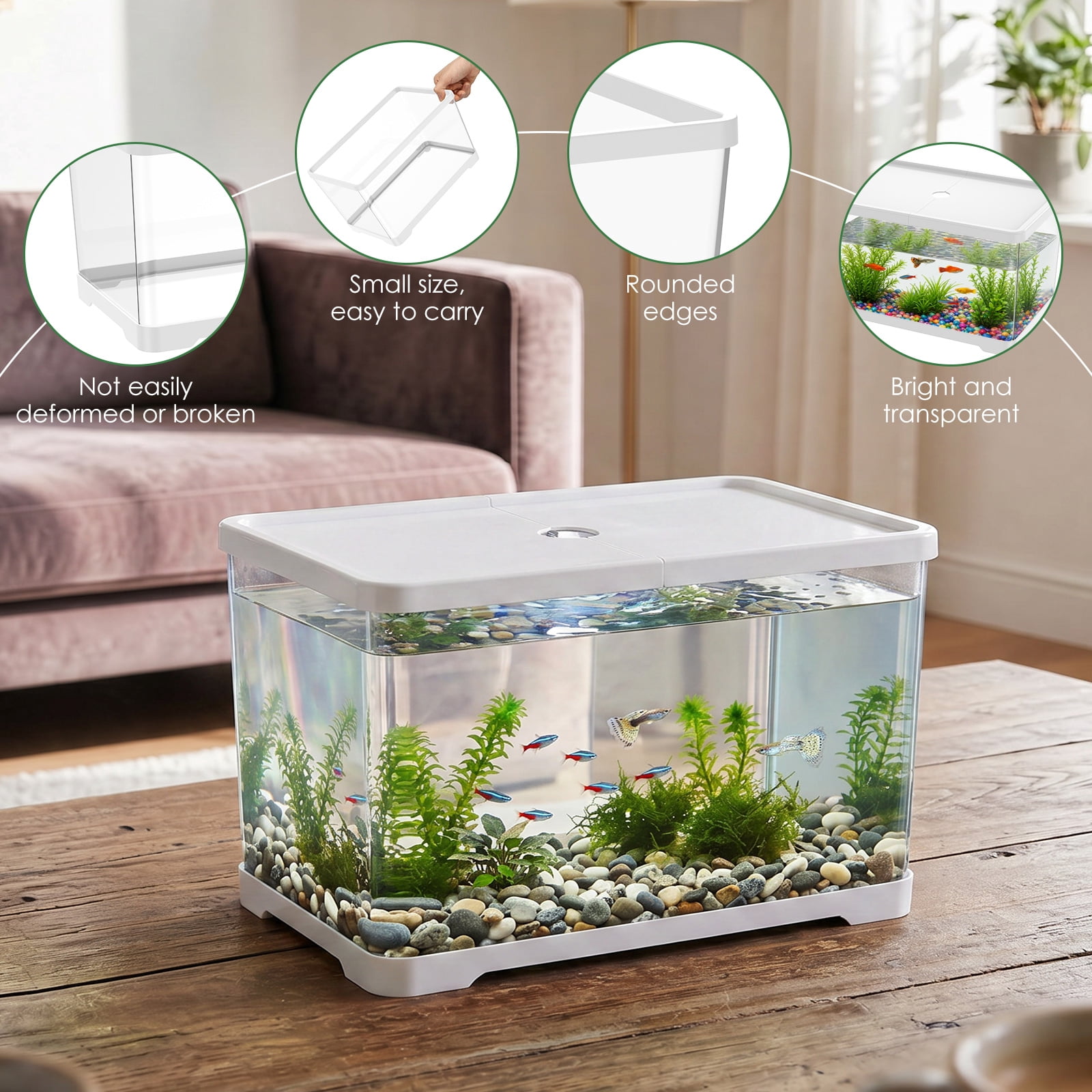 Austok PC Rectangular Fish Tank Aquarium for Fish Reptile Succulent Flower Centerpiece Shatterproof with Clear Clarity for Home Office Desktop Decor