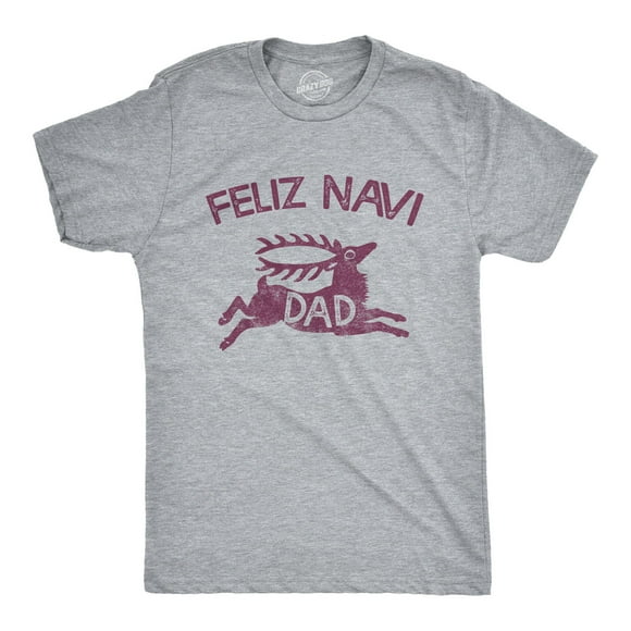 Mens Feliz Navidad T Shirt Funny Christmas Reindeer Father Tee (Heather Grey) - L