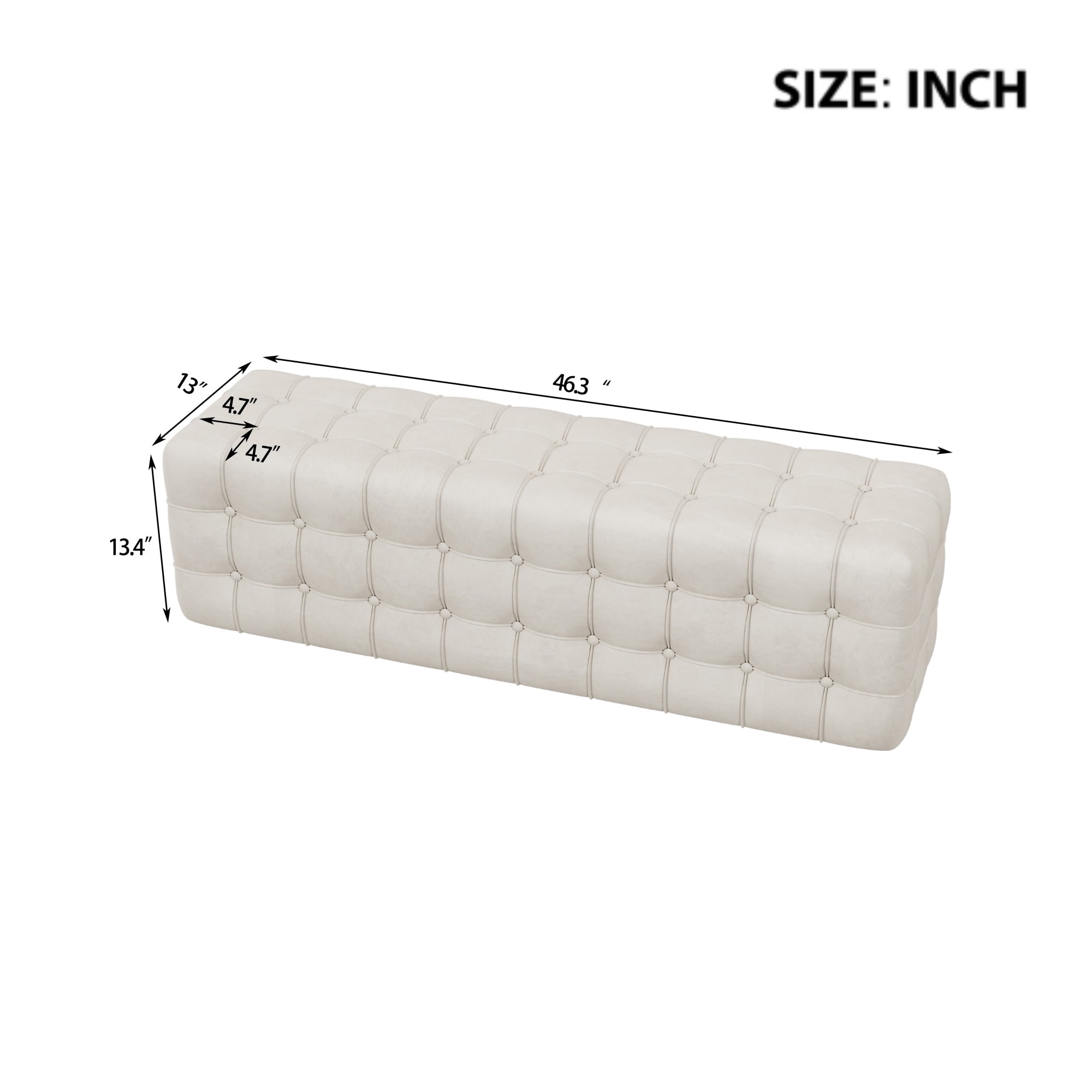 PORKISS Upholstered Ottoman, All Covered Velvet Rectangular Footstool, Wood Modern Ottoman Bench for Bedroom, No Assembly Required, White