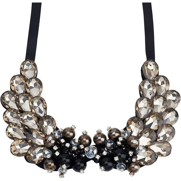 Vintage Crystal Rhinestone Bib Light Grey Rhinestone Statement Necklace Elegant Detachable Blouse False Faux Collar Pearls Crystal Beaded Fake Collar Garment Jewelry Accessory