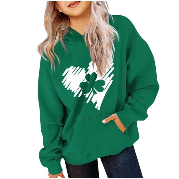 Bnwani Hoodies for Girls Long Sleeve Pockets Short Sweatshirt St. Patrick'S Day Printed Tops Pullover