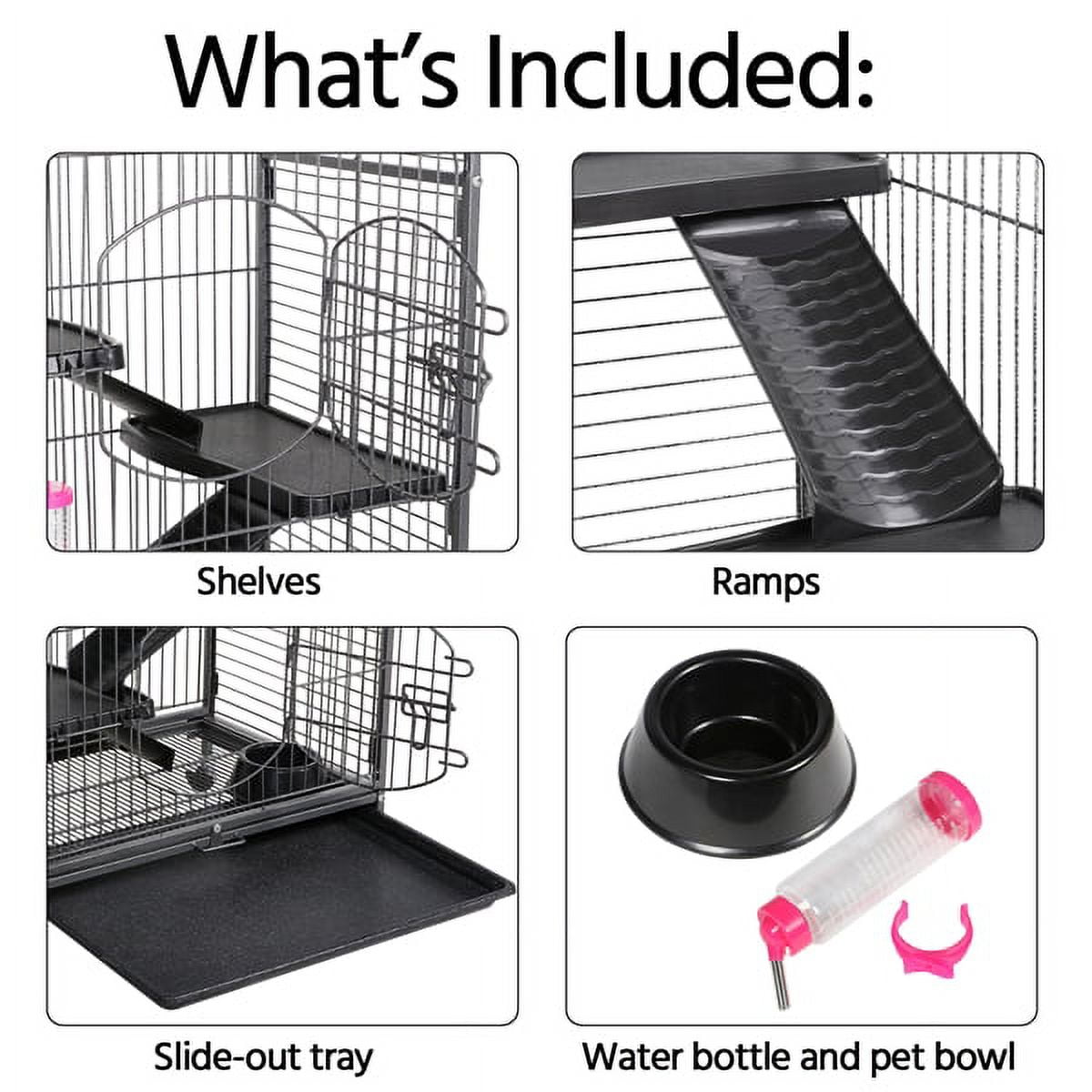 Alden Design Large 6 Level Rolling Pet Cage with 3 Doors, Pet Bowl, and Water Bottle for Small Animals, Black