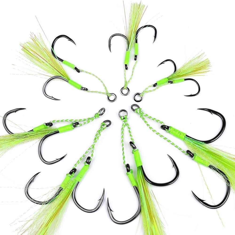 20 Pairs Double Assist Hooks Stainless Steel Wire Slow Jigging Pitch Jig Fishhook