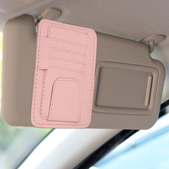 15.3 x 12.1 cm Leather Sun Visor Organizer Card Sleeve Pocket, Pink