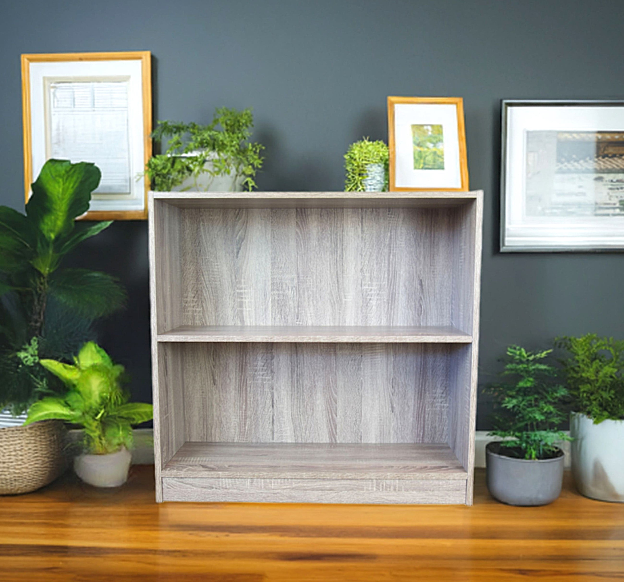 Slide Logic 3 Tier 30"H x 32"W Bookcase with Footer in Driftwood