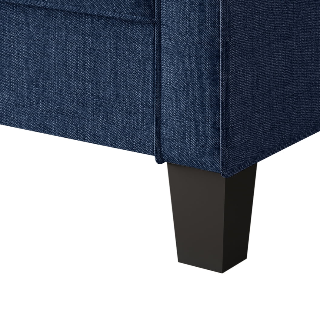 Home Design Marcia Square Arm Sofa with Padded Back and Seat, Modern Upholstery, Black Legs, Comfortable Living Room Seating, Blue