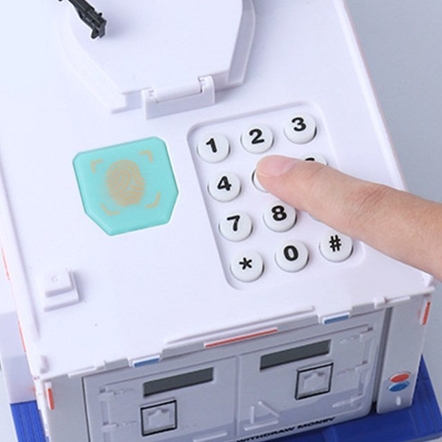 Saving Pot Code Money Box Children Toy ABS money box Code coin Battery Paper Money Coin Bank, White