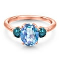 thumbnail image 3 of Gem Stone King 18K Rose Gold Plated Silver Millennium Blue Mystic Quartz and Blue Diamond Engagement Ring for Women | 2.34 Cttw | Oval 9X7MM | Gemstone Birthstone | Size 5, 3 of 6