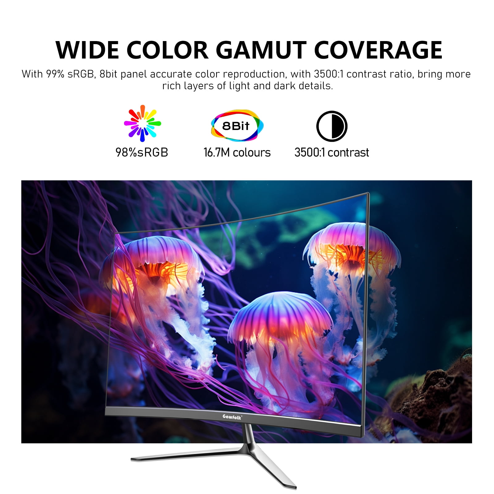 Gawfolk 24-Inch Curved Gaming Monitor 120Hz Full HD 1080P Built-In Speakers Tilt Adjustable